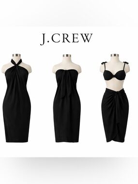 J. Crew Re-Imagined Black Cotton Convertible Beach Sarong Cover Up NWT XS